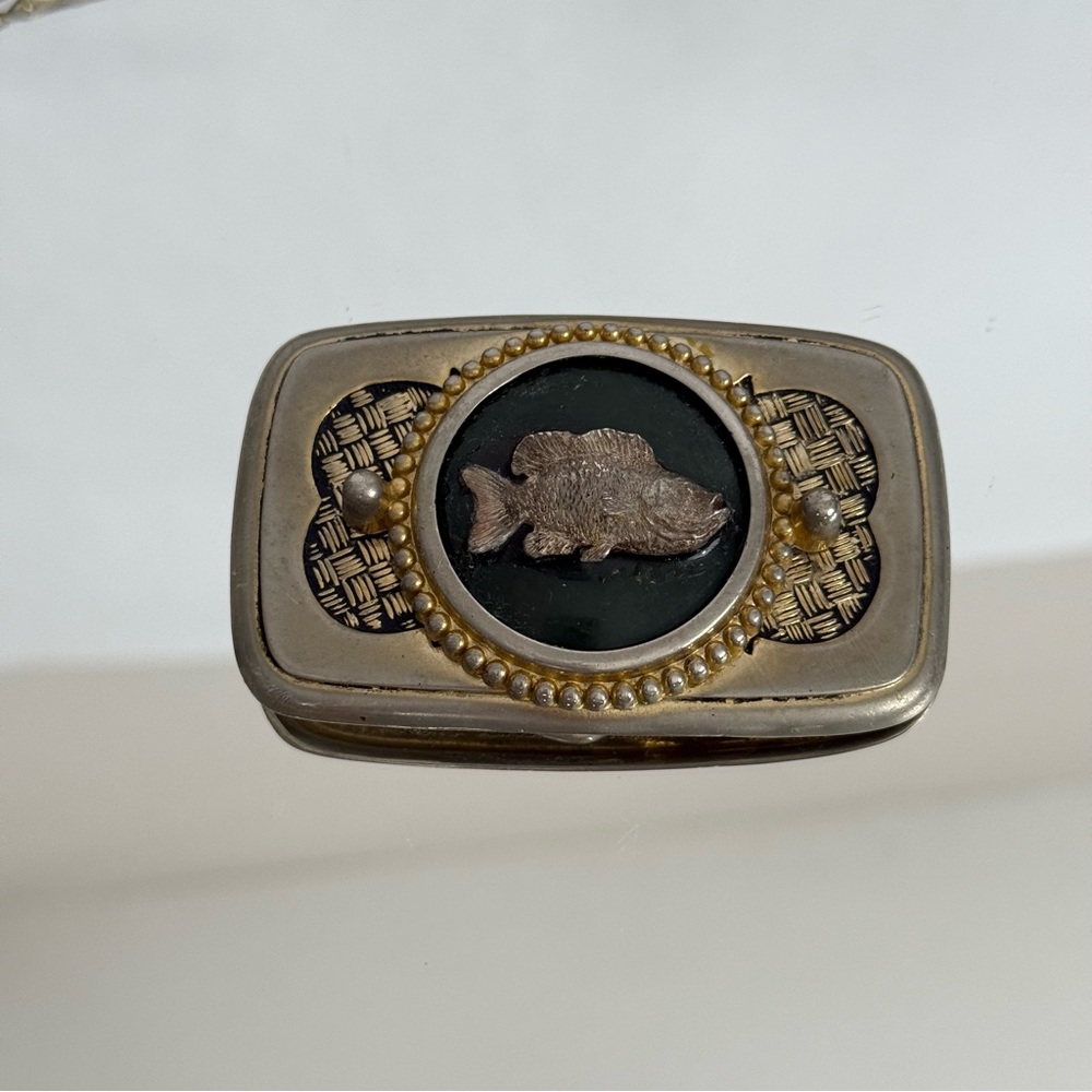 Vintage Big Mouth Bass Fish Western/ Native American Enamel Brass Belt Buckle